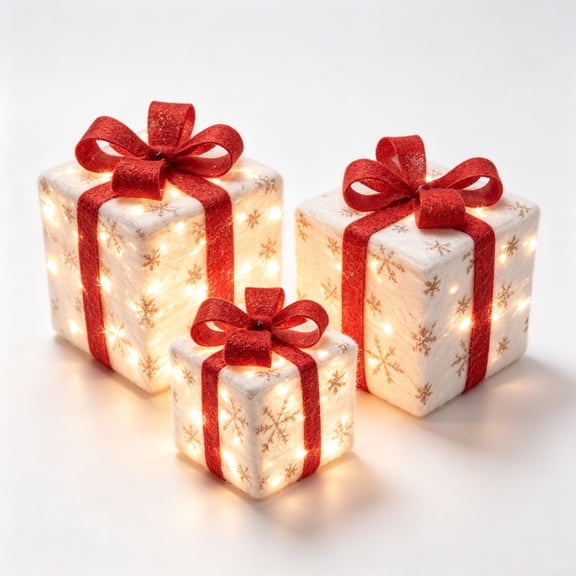 Set of 3 Remote Control Lighted Christmas Gift Boxes, LED Light Up Present Decor, Waterproof Holiday Ornaments for Outdoor Yard, Porch, Lawn and Indoor Home Christmas Scene Decoration