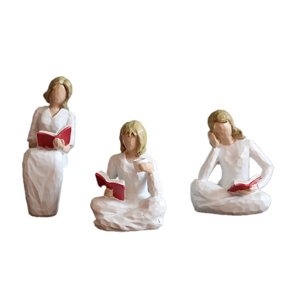 Set of 3 Resin Reading Girl Statues, Artistic Female Sculptures for Bookshelf, Study Room, Office Desk, Creative Home Decor Ornaments, Elegant Figurine Set