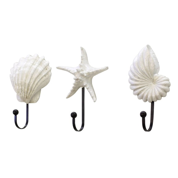 Set Of 3 Resin Wall Mounted Coat Hooks Mediterranean Star Scallop Seashell Theme Decorative Hooks For Bathroom Kitchen Entryway 2.75X0.9 In 3Pc Set Weighs 1.25 Lb