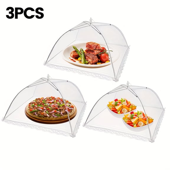 Set of 3 Reusable Pop-Up Mesh Food Covers - Foldable Dust Protection Tents for Indoor and Outdoor Dining, Perfect for Kitchen Countertops, Picnics, Camping, BBQs, and Party Settings