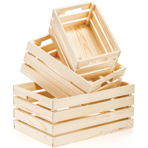 Set of 3 Rustic Wooden Nesting Crates with Handles, Decorative Wooden Crates, Crate Box Wooden Storage Box for Kitchen, Office, Bedroom, Closet, Rustic Country Decor$$Office