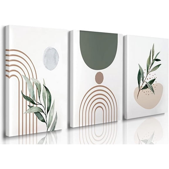 Set of 3 Sage Green Wall Prints Boho Wall Art Mid Century Geometric Cute Wall Decor Green Botanical Prints Boho Home Decor Boho Artwork Posters Green Walls Beige Moss Green Pictures 12"X16"