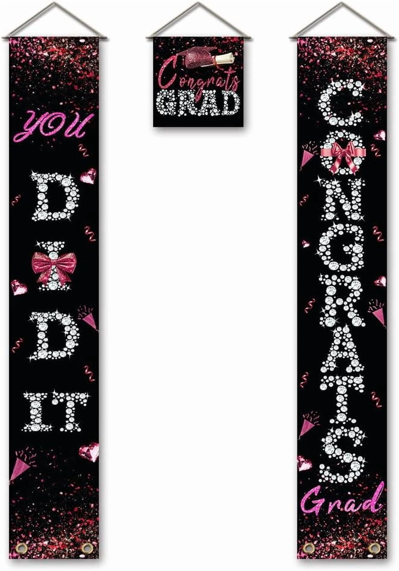 Set of 3 Shining Graduation Porch Banner Diamond Splicing Hanging Sign ...