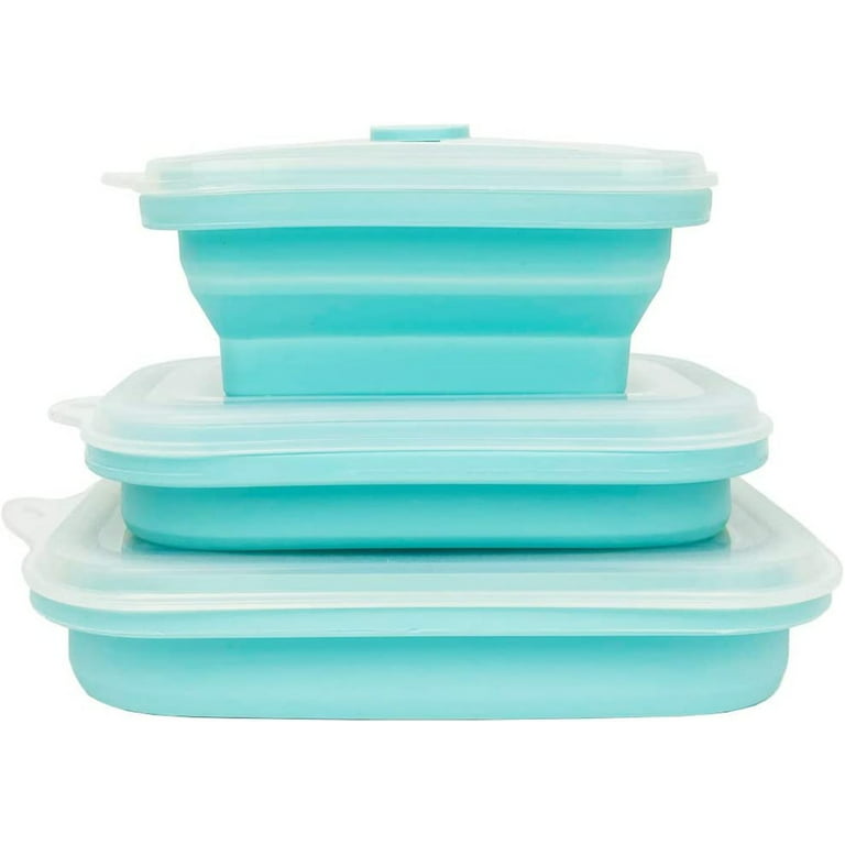 Set of 3 Silicone Collapsible Food Storage Containers with Lids, Happon  Prep/Storage Bowls Square Silicone Lunch Container Microwave, Dishwasher 