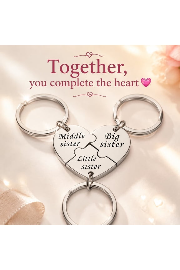 Set of 3 Sister Keychain Gifts for Sisters and Loved Ones, Heart-Shaped or Circle Pendant with Engraved Sentiment, Durable Metal Keyring for Purse Backpack or Keys