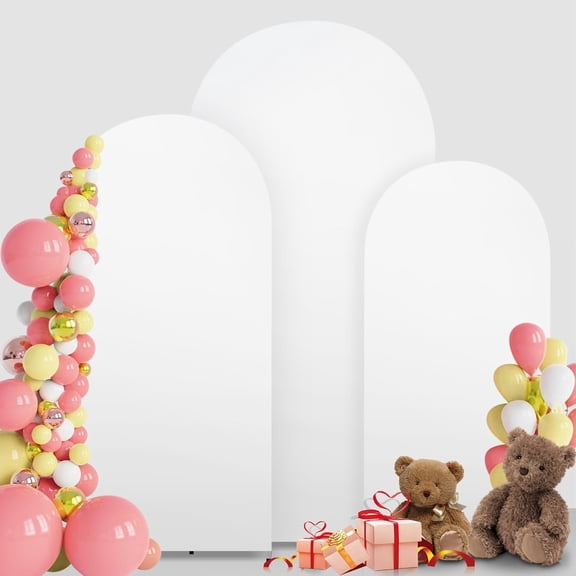 Set of 3 Spandex Wedding Arch Covers, Double Sided Stretchable Backdrop for Arch Stand, Round & Half Moon Tops for Ceremony, Baby Shower, Birthday Party (5ft, 7.2ft, 5ft)