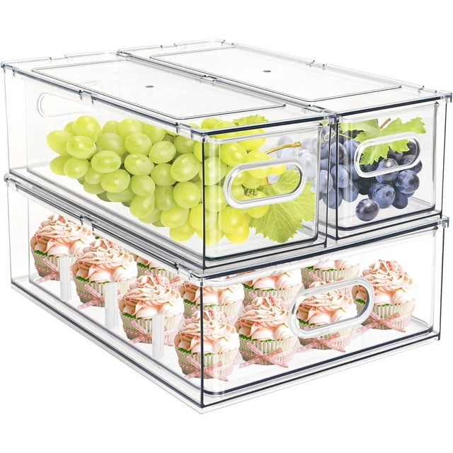 Set of 3 Stackable Refrigerator Organizer Bins PullOut Drawers for