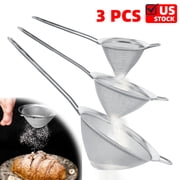 Set of 3 Stainless Steel Conical Strainers - 3", 4" & 5.5" Sizes - Chinois Style, Extra Fine Twill Mesh Sieve, Stainless Steel Strainers and Colanders for Kitchen
