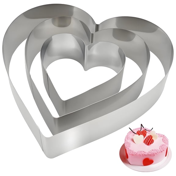 Set of 3 Stainless Steel Heart-Shaped Cake Molds - 3-Tier Baking Rings for Cheesecakes, Mousse Cakes, Perfect for Birthdays, Valentine's Day & Anniversaries