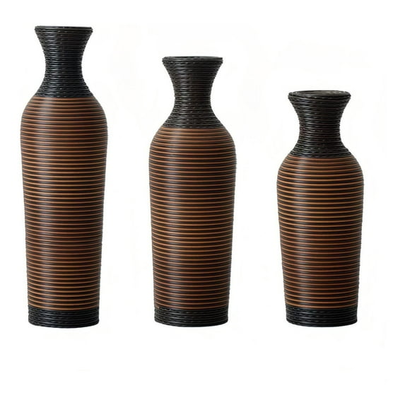 Set of 3 Tall Floor Vases, Decorative PVC Flower Vases for Living Room, Bedroom, Entryway, Modern Art Deco Ribbed Design, Home Decor Stand for Dried Branches and Pampas Grass