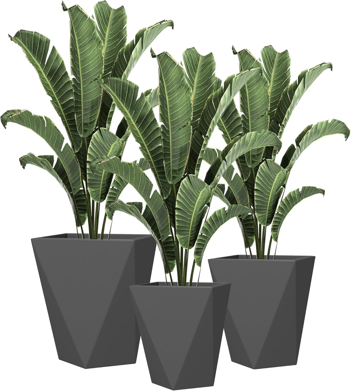 Set of 3 Tall Planters, 18", 15.25", 11.75", MgO Indoor Outdoor