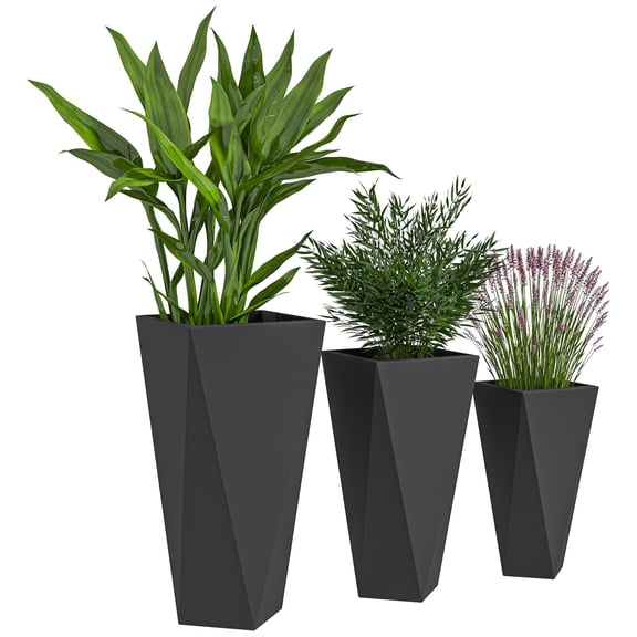 Set of 3 Tall Planters for Indoor Outdoor Use, Large MgO Square Flower Pots with Drainage Holes, Stackable Modern Planter Boxes for Patio Porch Balcony Garden Yard Decor, Black