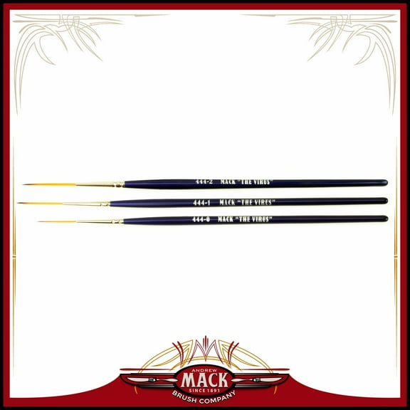 Set (3) The Virus Series 444 Size 0-2 Scrolling Script Brush Blend Golden Taklon