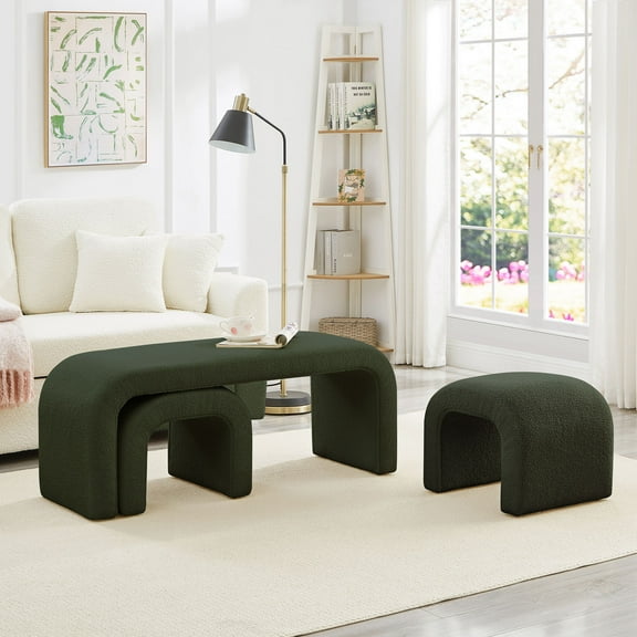 Set of 3 U-Shaped Modern Teddy Ottomans with 44 " and 18 " Sizes, Perfect for Entryway or Living Room Footrest, Stylish Extra Seating and Home Decor Accent