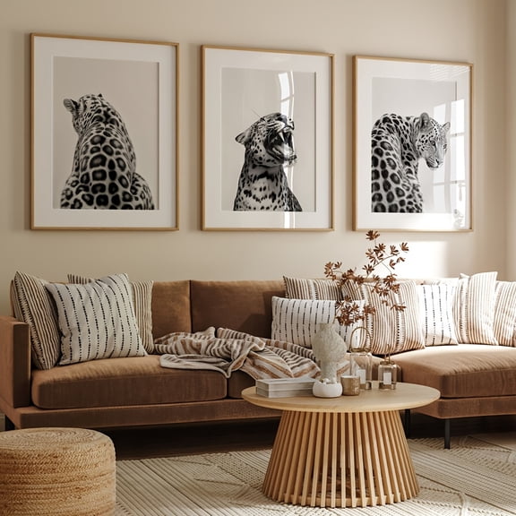 Set of 3 Unframed Black White Animal Cheetah Trendy Art Poster Coquette Room Decor Leopard Funky Painting Canvas Print Minimalist Wall Picture for Dorm,Apartment,Living Room,Bedroom,Modern Home Deco