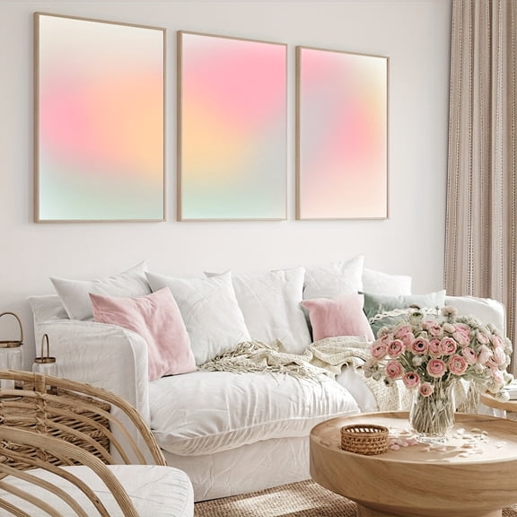 Set of 3 Unframed Gradient Aura Wall Art Poster Canvas Print Minimalist Y2K Abstract Art Painting Aesthetic Decor, Dorm,Apartment,Living Room,Modern Home Decoration