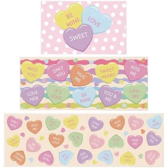 Set of 3 Valentine Kitchen Rugs Conversation Heart Kitchen Mats Set Washable Cute Valentines Day Floor Mats Bedroom Decoration Rugs for Home Living Room Decoration$$Home Decor, Kitchen, & Other