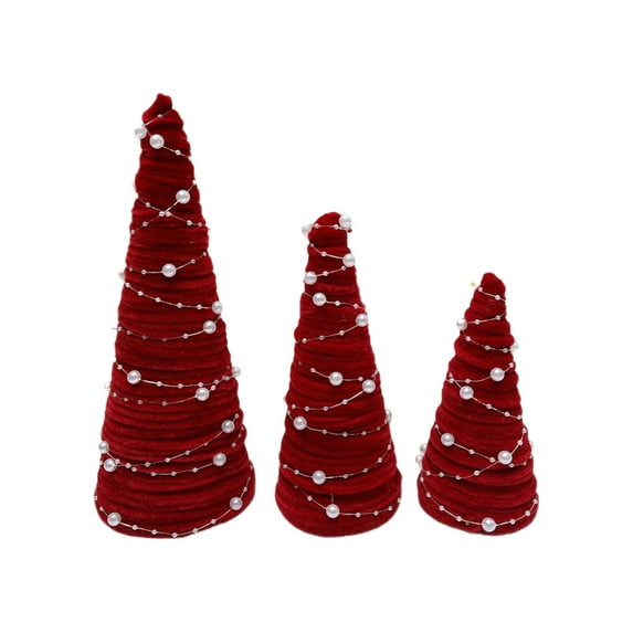 Set of 3 Velvet Christmas Trees Decoration Large Modern Velvet Cone Christmas Tree Figurine Decor Holiday Xmas Winter Indoor Home Tabletop Mantel Centerpiece