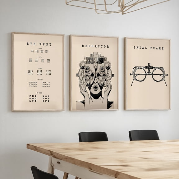 Set of 3 Vintage Optometry Art Optician Office Wall Decor, Ophthalmic Equipment Instrument Art Print, Eye Clinic Wall Art, Canvas Poster, Artwork for Living Room, Bedroom, Office, Classroom, Bathroo
