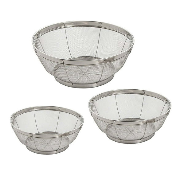 Set of 3 Wash Strainer Colander Reinforced Basket Stainless Steel Kitchen Sieve Strainer with Fine Mesh Net Quality ( Straining, Draining,Wash Vegetable, Noodles ) C50