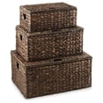 thumbnail image 1 of Set of 3 Water Hyacinth Rectangular Storage Baskets with Lids (Small/Medium/Large), Multipurpose Decorative Shelf Organization Totes for Bedroom, Bathroom, Laundry, Home, Office, 1 of 5