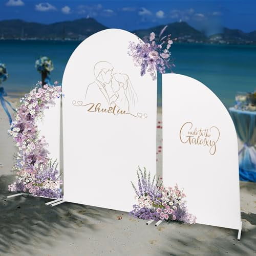 Set of 3 Wedding Arch Backdrop Stand and Arch Backdrop Cover 7.2FT & 5.2FT & 5.2FT White Metal Arch Frame with Cover Set for Birthday Party Ceremony Banquet Decorations (White)$$Garden &