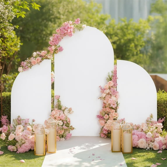 Set Of 3 Wedding Arch Cover, Double Sided Wedding Arch Cover Fabric, High Elasticity Fitted Round Top And Half Moon Arch Backdrop for Wedding Birthday Party 5ft 7.2ft 5ft
