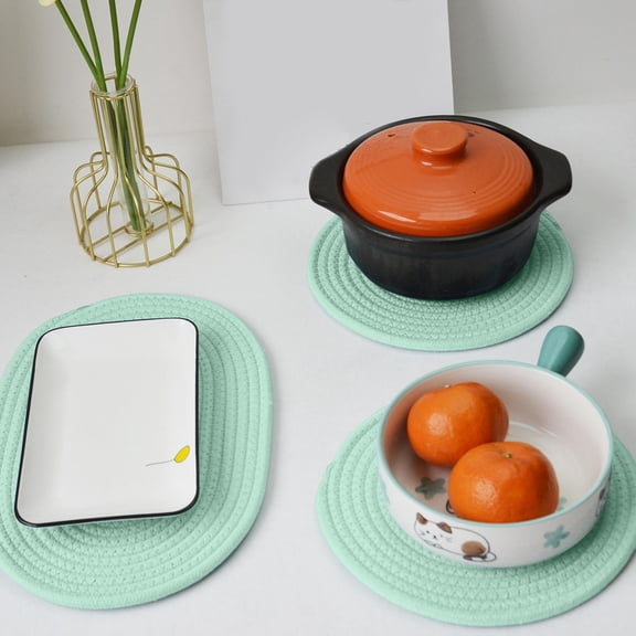 Set Of 3 Woven Cotton Oval Placemats, Thermal Insulating Table Mats With Durable Handcrafted Construction, Versatile Hot Pot Holders For Kitchen And Dining