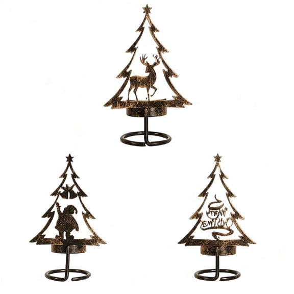 Set of 3 Wrought Iron Christmas Candlesticks-Vintage Metal Candle Holders, Merry Christmas Indoor Ornament, Table Centerpiece for Dining Room, Mantel, Wedding, Festive Holiday Home Decor