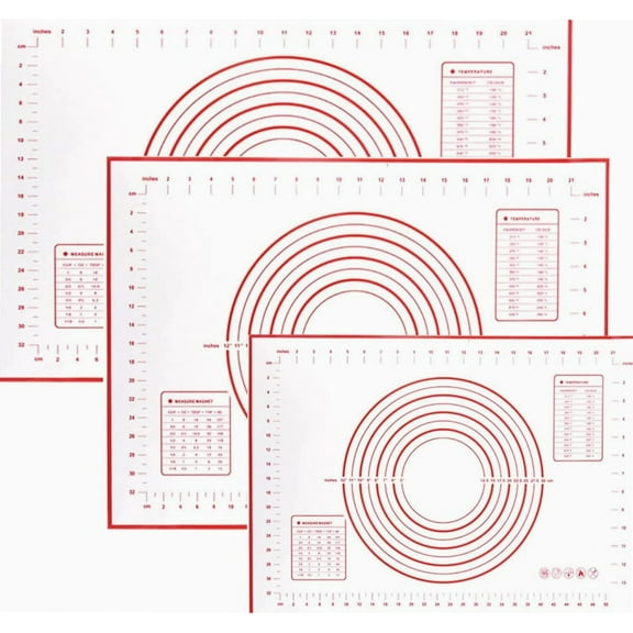 Set of 3 assorted sizes (Small, Medium, Large) - Non-Stick Silicone Baking Mat - Pastry Mat with Measurements Perfect for for Pizza, Cake, Fondant, Cookies and Bread Making