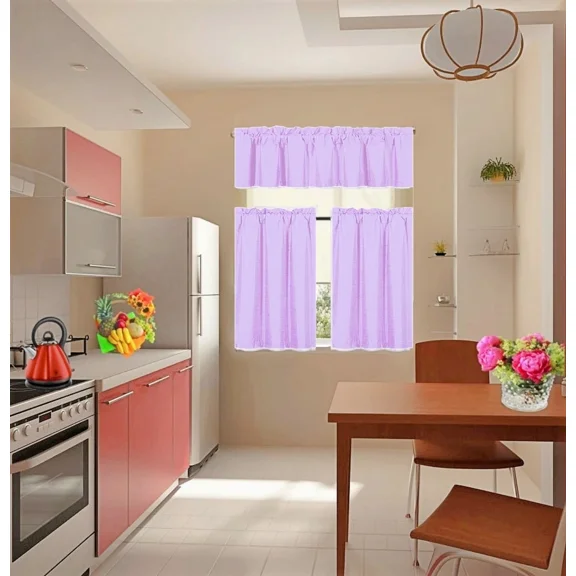 Set of 3 Pieces Kitchen Curtain Blackout K33 Lilac Rod Pocket Kitchen/Restaurant Short Window Decor