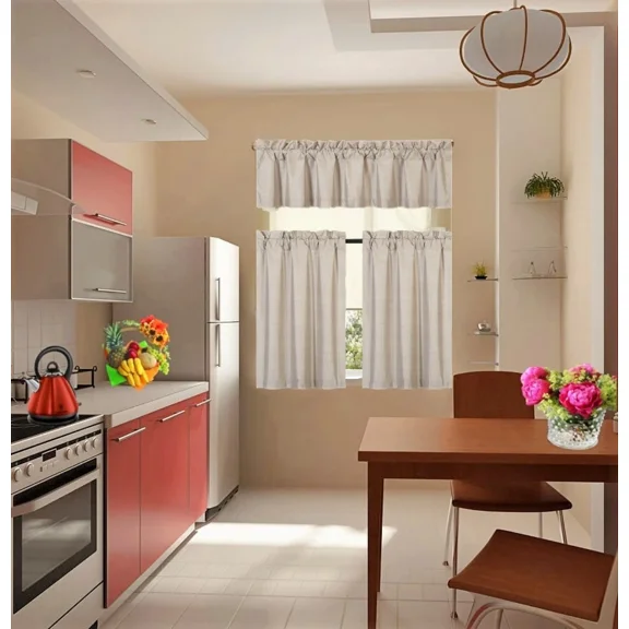 Set of 3 Pieces Kitchen Curtain Blackout K33 Taupe Rod Pocket Kitchen/Restaurant Short Window Decor