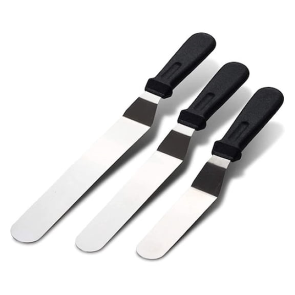 Set 3 spatule patiserie, Inox, Argintiu/Negru