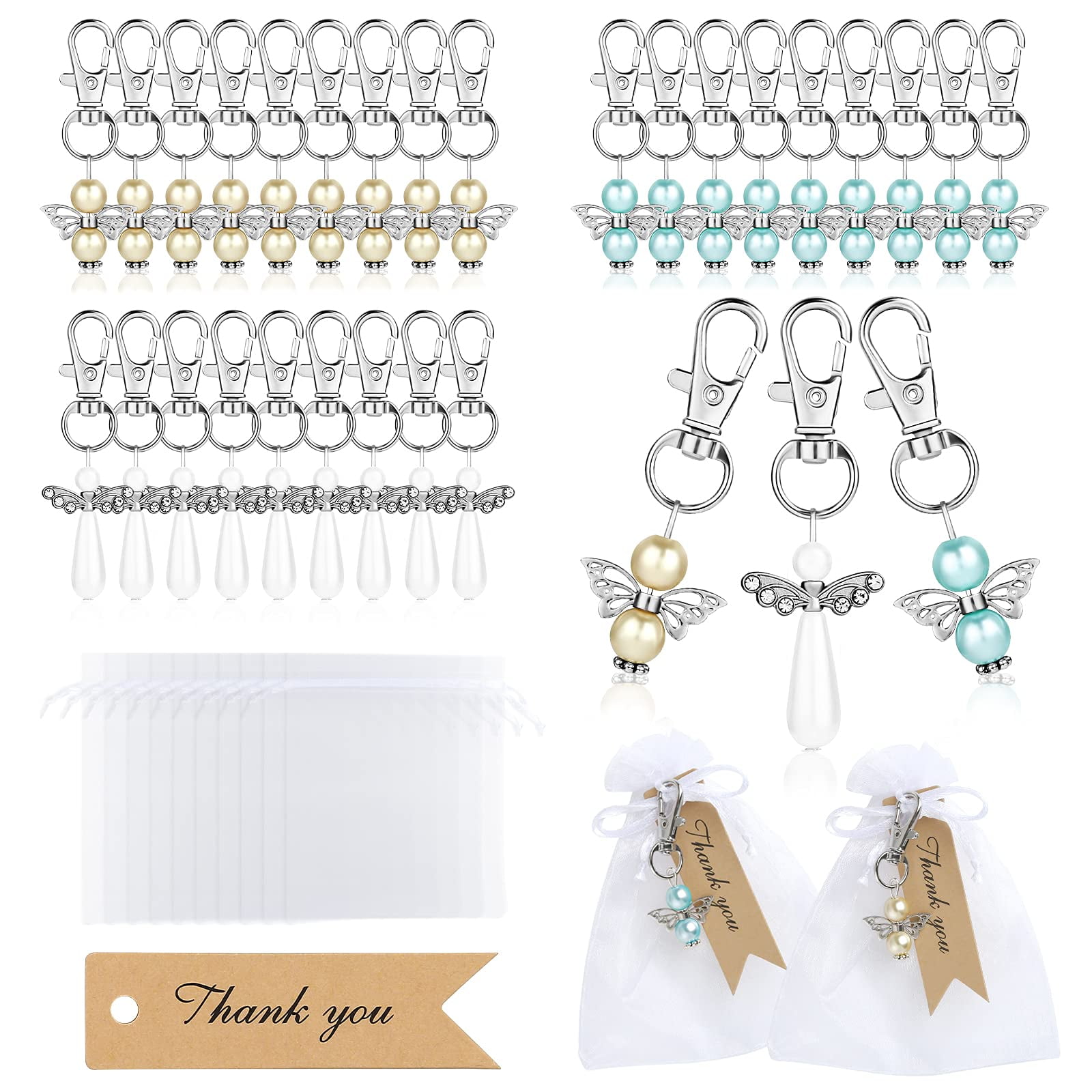 Set of 30 Angel Keychain with Organza Gift Bags and Thank You Favor