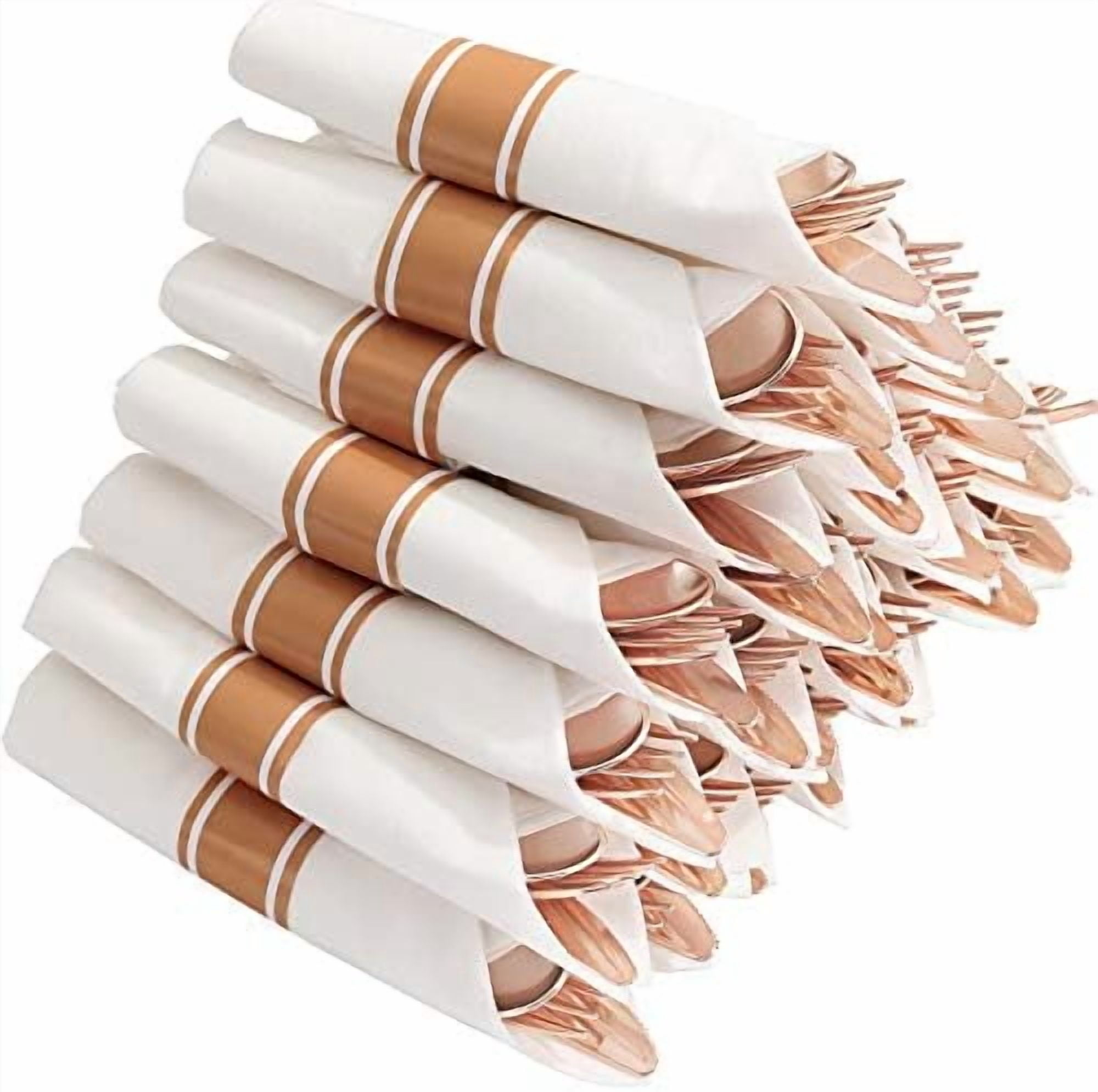 Silverware Pack Set of 30packs,Rose Gold Plastic Silverware, Pre Rolled Napkin with ...