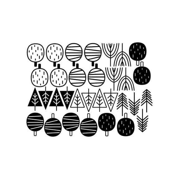 Set Of 32 Vinyl Wall Art Decal - Trees Pattern - 4" x 3" Each - Trendy Cute Fun Lovely Design Shape Sticker For Bedroom Living Room Playroom Garden Patio School Classroom Office Coffee Shop Decor