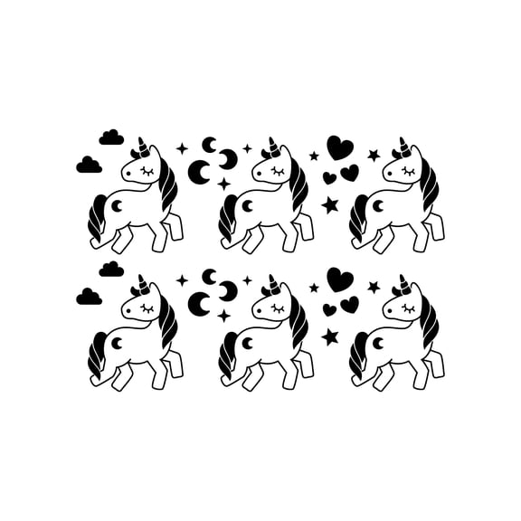 Set Of 34 Vinyl Wall Art Decal - Unicorns And Stars Pattern - 9" x 7" Each Unicorn - Adhesive Stickers Cute Design For Girls Bedroom Playroom Kids Room Classroom Baby Nursery Decor
