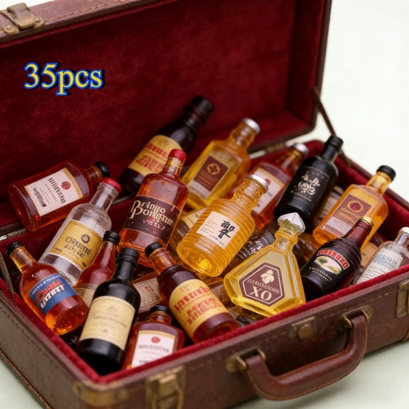 Set of 35 Mini Resin Wine Bottle Decorations, Retro Miniature Wine Bottles for Tabletop Centerpieces, Party Wedding Gifts, Garden Hanging Ornaments, Suitable for Christmas Easter Valentines