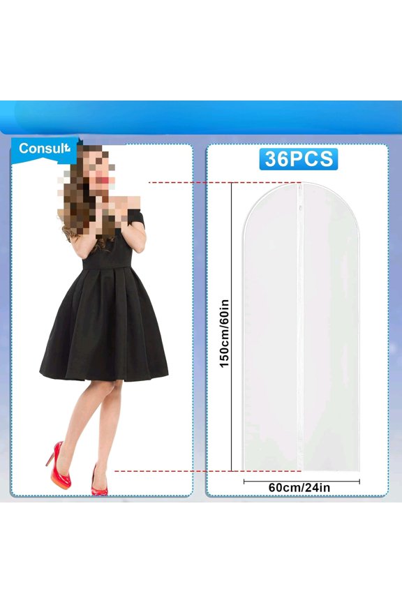 Set of 36, 24 x 60 Inch Hanging Garment Bag Clear Garment Covers Plastic Clothes Protectors for Hanging Clothes Storage Full Zipper Suit Bags PEVA Breathable Cover for Clothing Coat