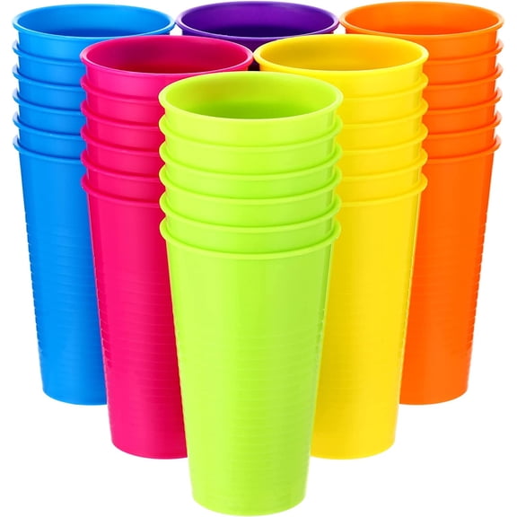 Set of 36 Colorful Reusable Plastic Cups 14 oz Kids Unbreakable Drinking Cup Bulk Stackable Water Tumblers Sets Large Tumbler for Dishwasher Safe Kitchen Ice Cafe Tea Party Supplies, 6 Colors