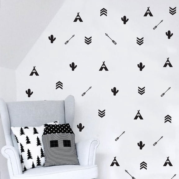 Set of 36 Tribal Wall Decals - 1.5" x 1.5" - Bedroom Wall Art Vinyl Stickers - Apartment Vinyl Decal - Kids Room Vinyl Wall Stickers - Cactus and Arrows Wall Pattern Decals
