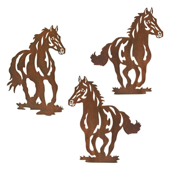 Set/3pcs, Metal Horse Wall Art Décor, Rustic Concise Western Horse Decoration Hanging For Living Room Bedroom Bathroom