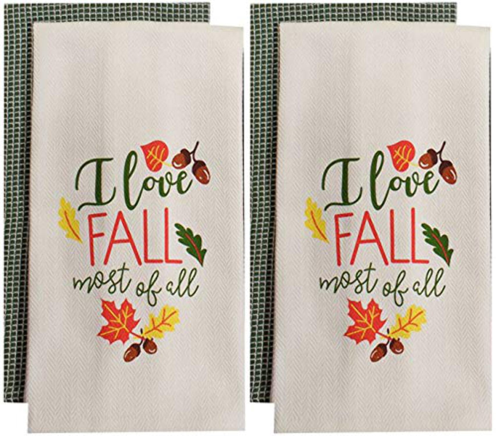 Set of 4, 100% Cotton Off White Sentiment i Love Fall Most of All and ...