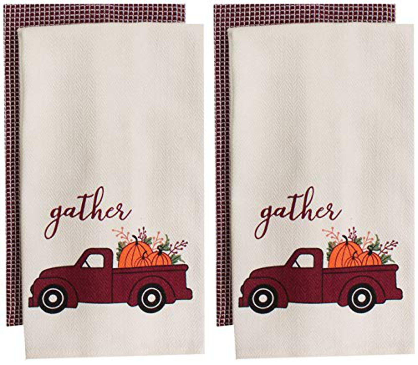 Set of 4, 100% Cotton Off White Vintage Truck with Pumpkin Sentiment ...