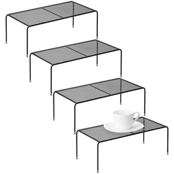 Set of 4 (13.8 x 7 Inch) Kitchen Cupboard Organiser, Freezer Cabinet Storage Shelf Wire Rack with Non-Slip Feet for Fridge Pantries Countertops Utensils -Black