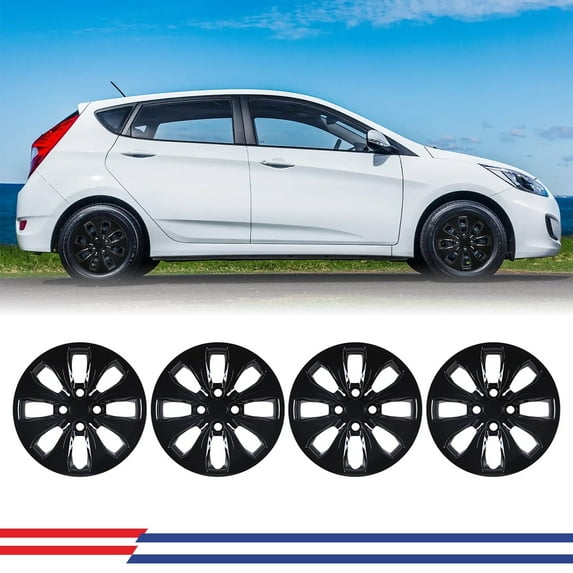 (Set of 4)14" Hubcaps Fit for Hyundai Accent Hatchback/Sedan 2012 2013 2014 2015 2016 2017,Fit for Steel Wheel,Snap-on with Retention Rings,Black Lacquer
