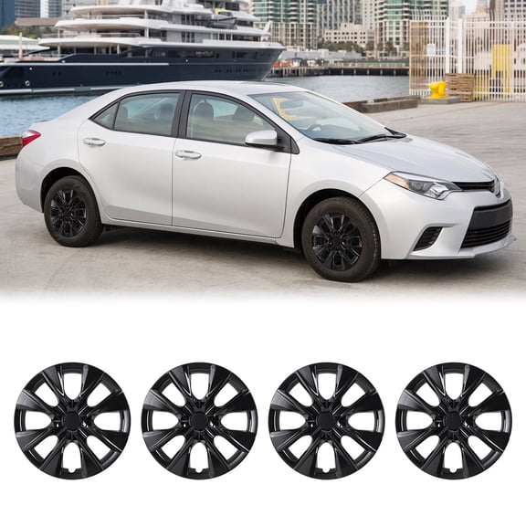 Set Of 4 15 inch Hubcaps for 2009-2019 Toyota Corolla, Snap-On Black Lacquer, PP Material 15 inch Wheel Rims Cover, Hubcaps Set of 4 Fit for Toyota Corolla