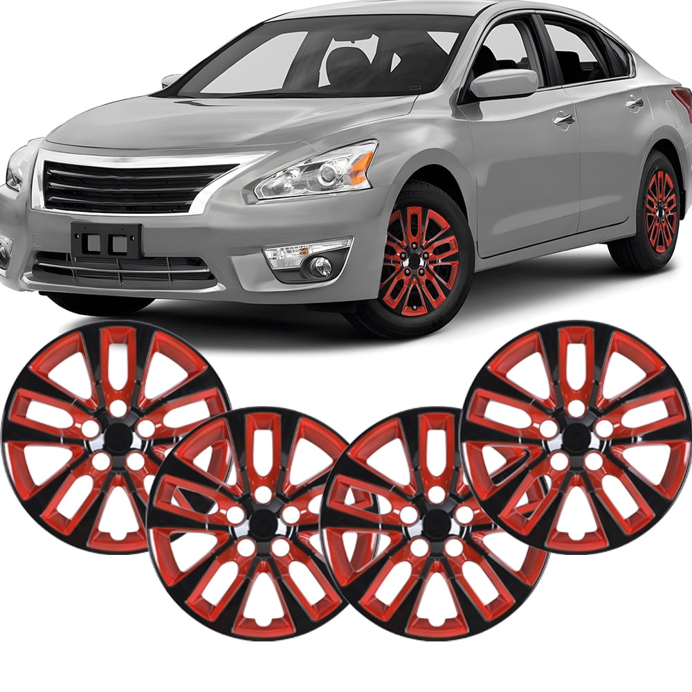 (Set of 4) 16" Hubcap Wheel Rim Cover for Nissan Altima Sedan 2013 2014 2015 2016 2017 2018,Compatible with Steel Wheels,Snap on Hub Caps Replacement,PP Material,Black Lacquer & Red Lacquer