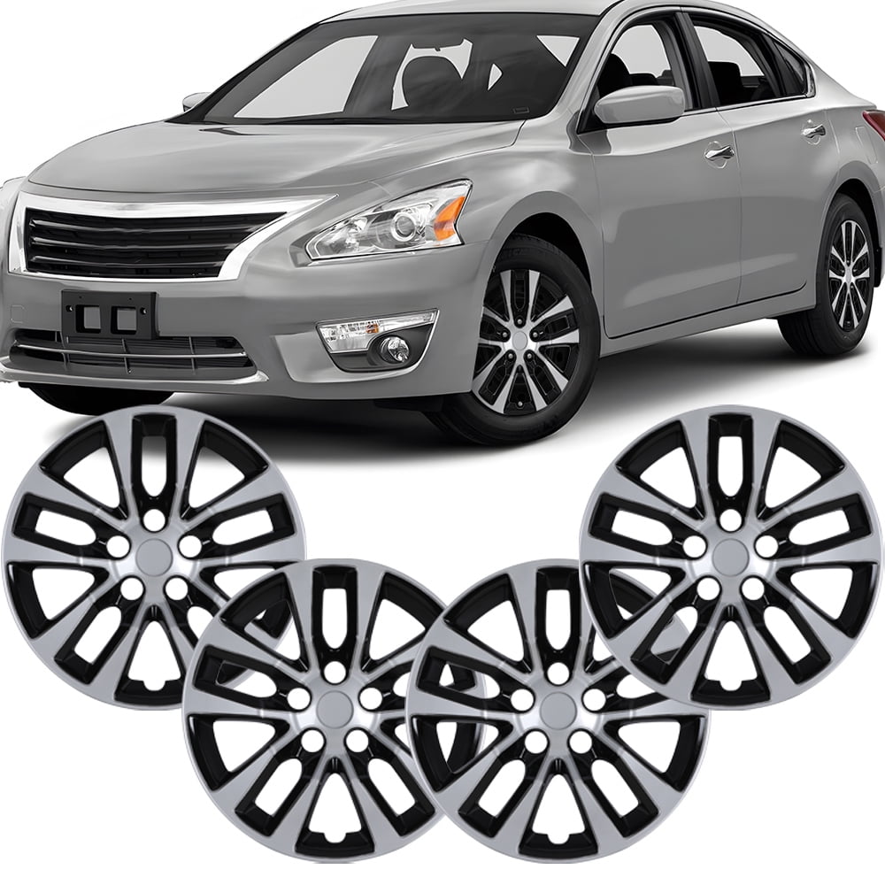 (Set of 4) 16" Hubcap Wheel Rim Cover for Nissan Altima Sedan 2013 2014 2015 2016 2017 2018,Compatible with Steel Wheels,Snap on Hub Caps Replacement,PP Material,Silver Lacquer & Black Lacquer