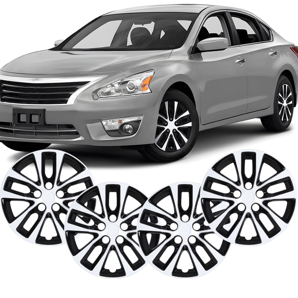 (Set of 4) 16" Hubcap Wheel Rim Cover for Nissan Altima Sedan 2013 2014 2015 2016 2017 2018,Compatible with Steel Wheels,Snap on Hub Caps Replacement,PP Material,White Lacquer & Black Lacquer